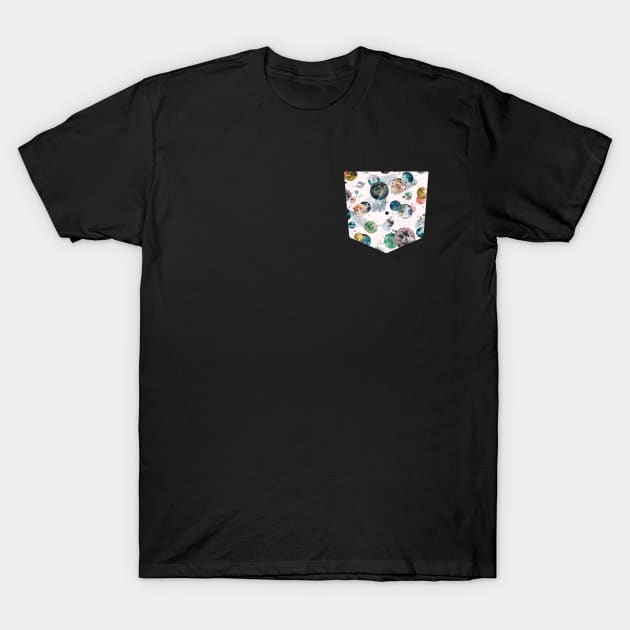 Pocket - COSMIC PLANETS AND STARS MULTICOLORED T-Shirt by ninoladesign